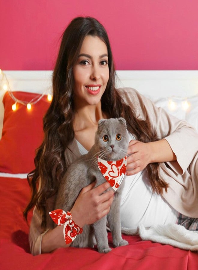 E-Clover Cat Collar-Cat Collars & Matching Scrunchie with Removable Bandana Bell Adjustable for Kitten Kitty Girl Owner Valentines Red Heart - Image 2